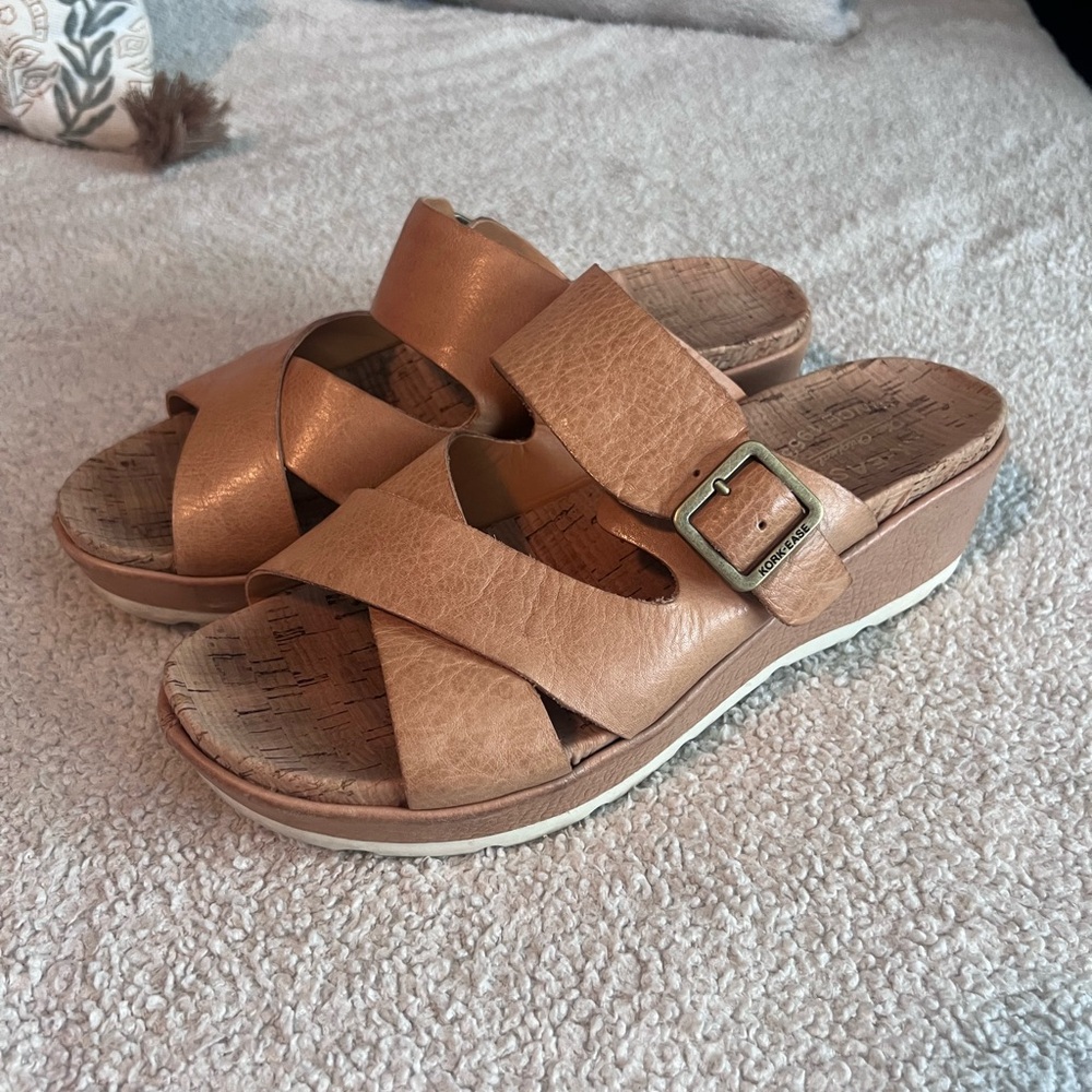 Kork-Ease Tan Leather Mules with Buckle
